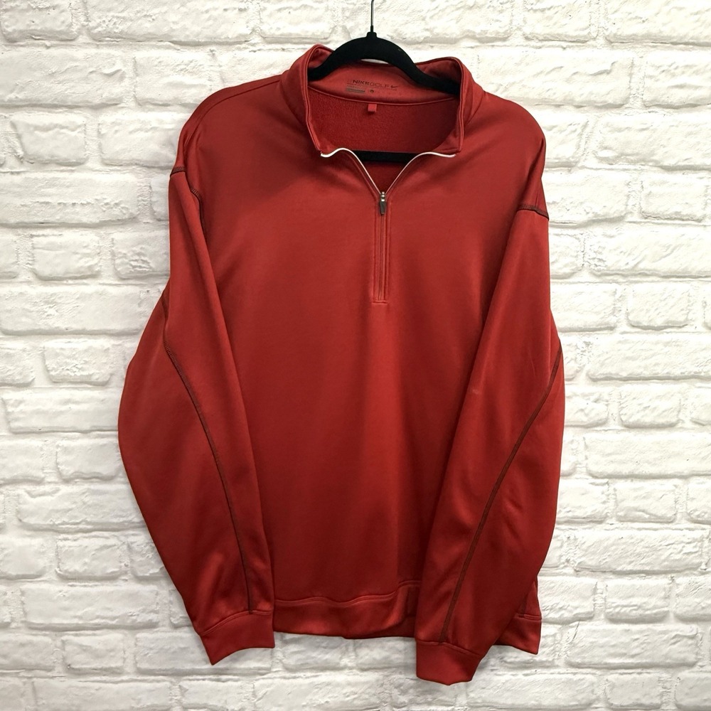Nike Golf Performance Therma-Fit 1/4 Zip Pullover Jacket Sz Large Red Logo NICE!